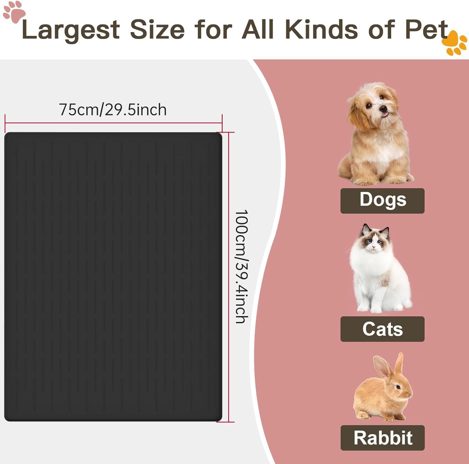 Large Dog Mats for Food and Water, 40"x30" Waterproof Pet Food Mats for Floor Nonslip Silicone Bowl Mats with Raised Edges - Pet Explorer