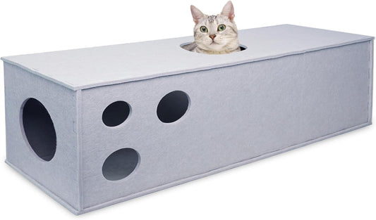 PETKARAY Cat Tunnel, Original Cat Hideaway Cave for Indoor Cats, Large Kitten Play Tubes and Tunnels, Soft Felt Cat Toy with Interactive Peek Hole - Pet Explorer