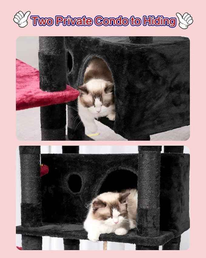 Cat Tree for Indoor Cats Large Adult, 74" Cat Tower for with 3 Big Platforms, 2 Baskets, 2 Condos, Multi-Level Cat Scratching Posts, Black and Red GCT030BR