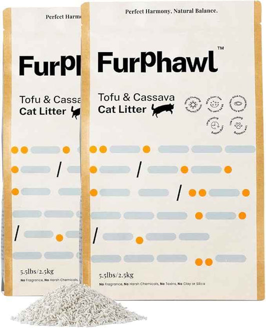 Tofu & Cassava Cat Litter, Natural Plant-Based Clumping, 99.9% Dust Free, Low Tracking, Non-Stick Formula, Soft on Paws, Lightweight Cat Litter, 5.5 lb