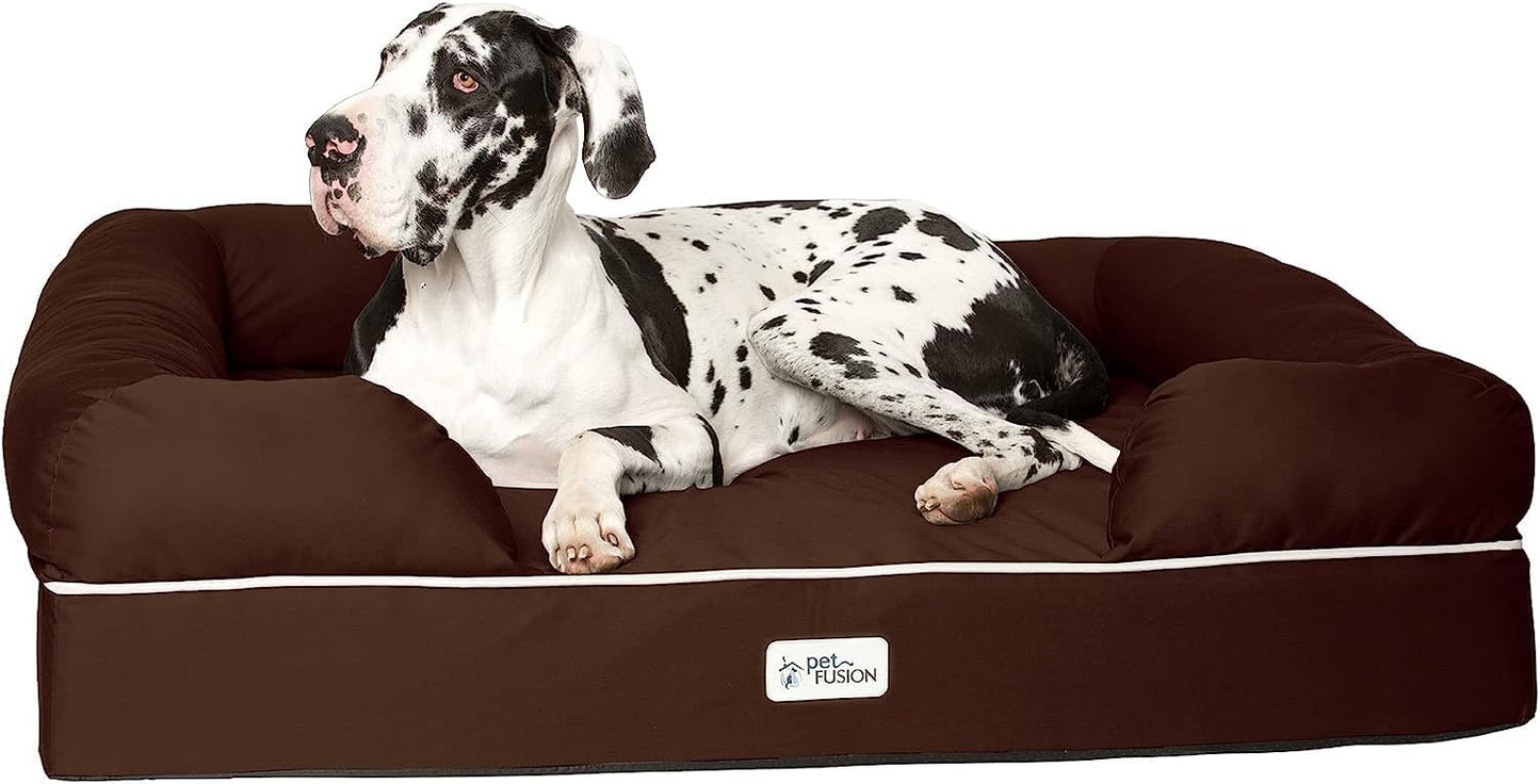 PetFusion Ultimate Dog Bed, Orthopedic Memory Foam, Multiple Sizes/Colors, Medium Firmness Pillow, Waterproof Liner, YKK Zippers, Breathable 35% Cotton Cover, 1yr. Warranty,Brown, XXL Jumbo (50x40") - Pet Explorer