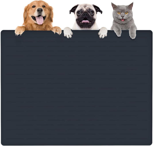 Large Dog Mats for Food and Water, 40"x30" Waterproof Pet Food Mats for Floor Nonslip Silicone Bowl Mats with Raised Edges - Pet Explorer