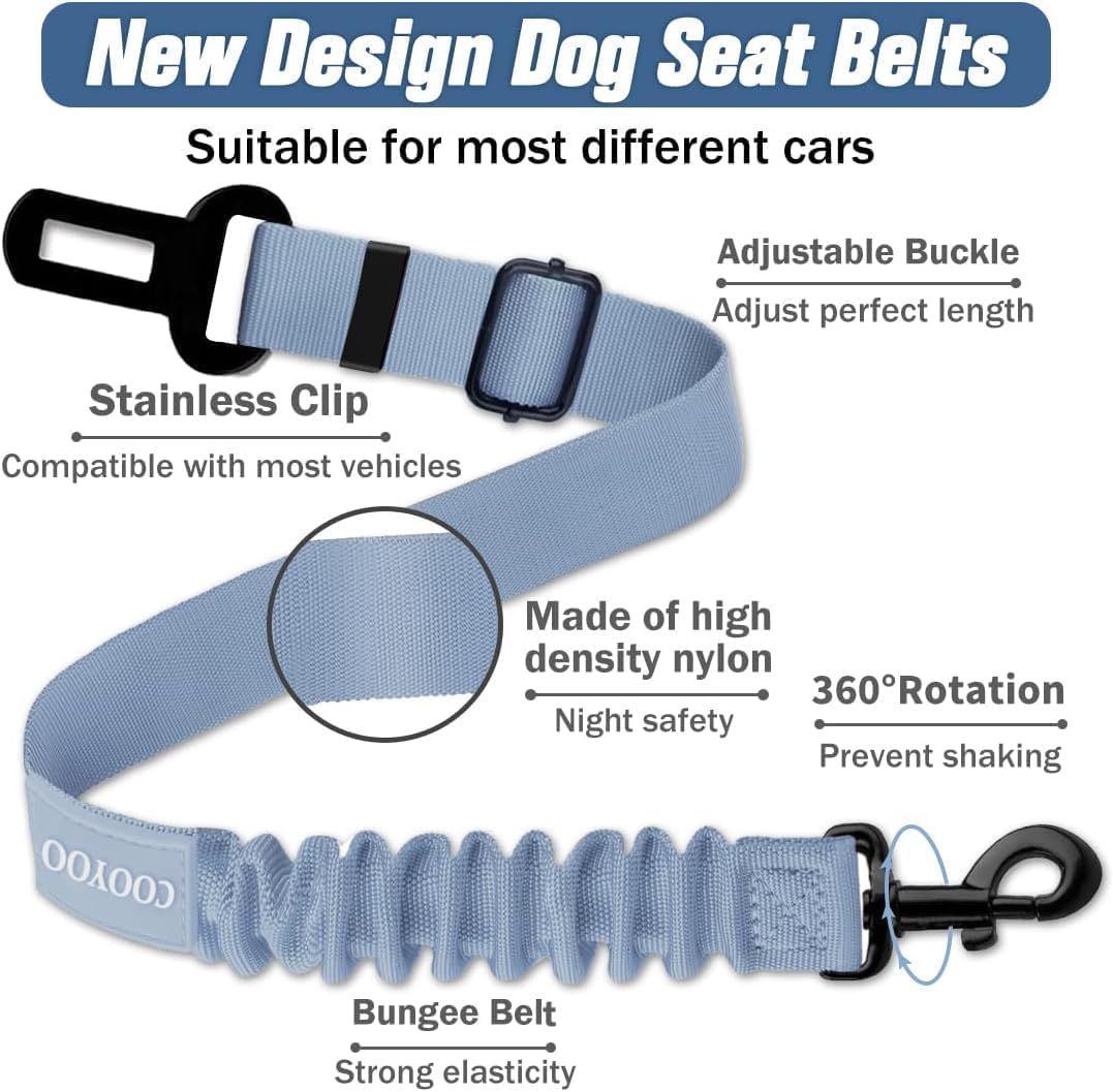 COOYOO Dog Seat Belt,Retractable Dog Car Harness Seat Belt for Car Adjustable Nylon Pet Safety Seat Belts Heavy Duty & Elastic Bungee Buffer - Pet Explorer