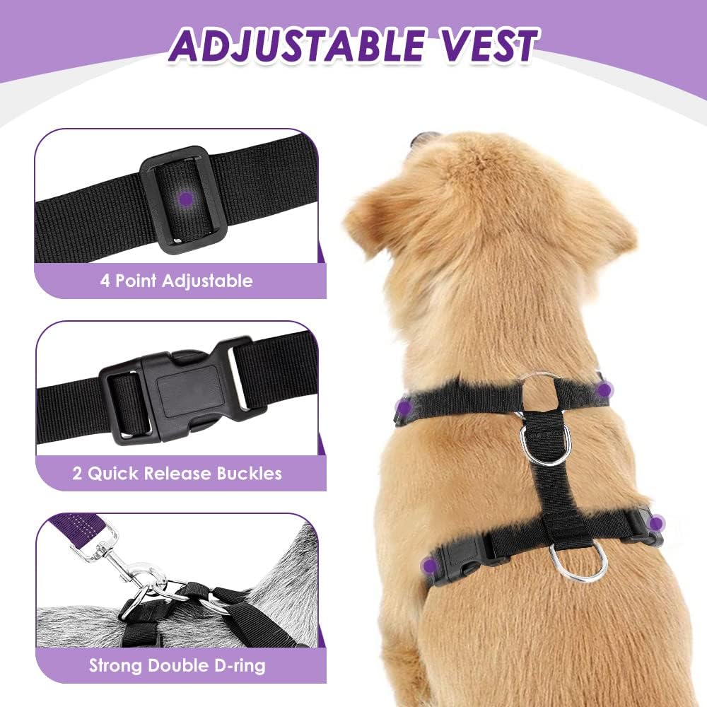 Lukovee Dog Seat Belt for Car, Adjustable Dog Car Harness for Large Medium Small Dogs, Soft Padded & Breathable Mesh Dog Seatbelt with Car Strap and Carabiner(Purple Double Clip,Large) - Pet Explorer
