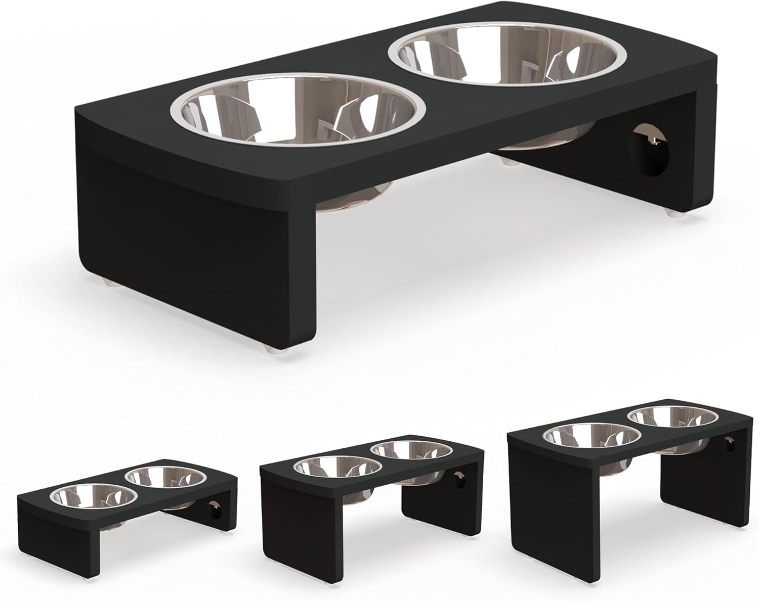 Elevated Dog Bowls, Bamboo Raised Dog Bowl for Small Dogs & Cats, with 2 Stainless Steel Bowls (4'' Tall-20oz Bowl, Black) - Pet Explorer