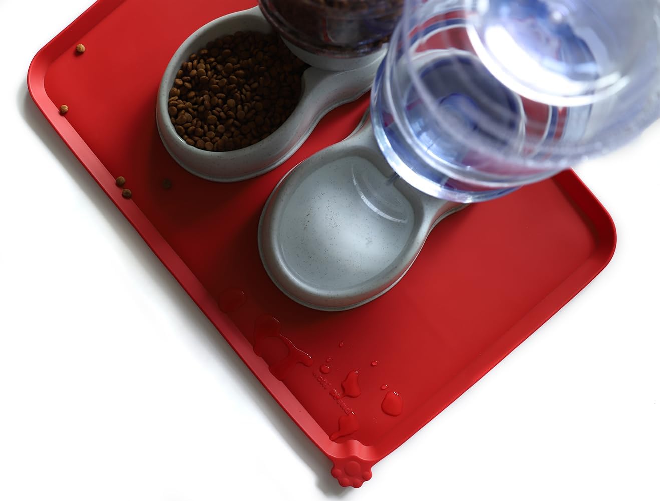 Hoki Found Large Silicone Non-Slip Pet Dog Cat Bowl Mats - Waterproof Dog Cat Food Mats - Classic Red - Pet Explorer