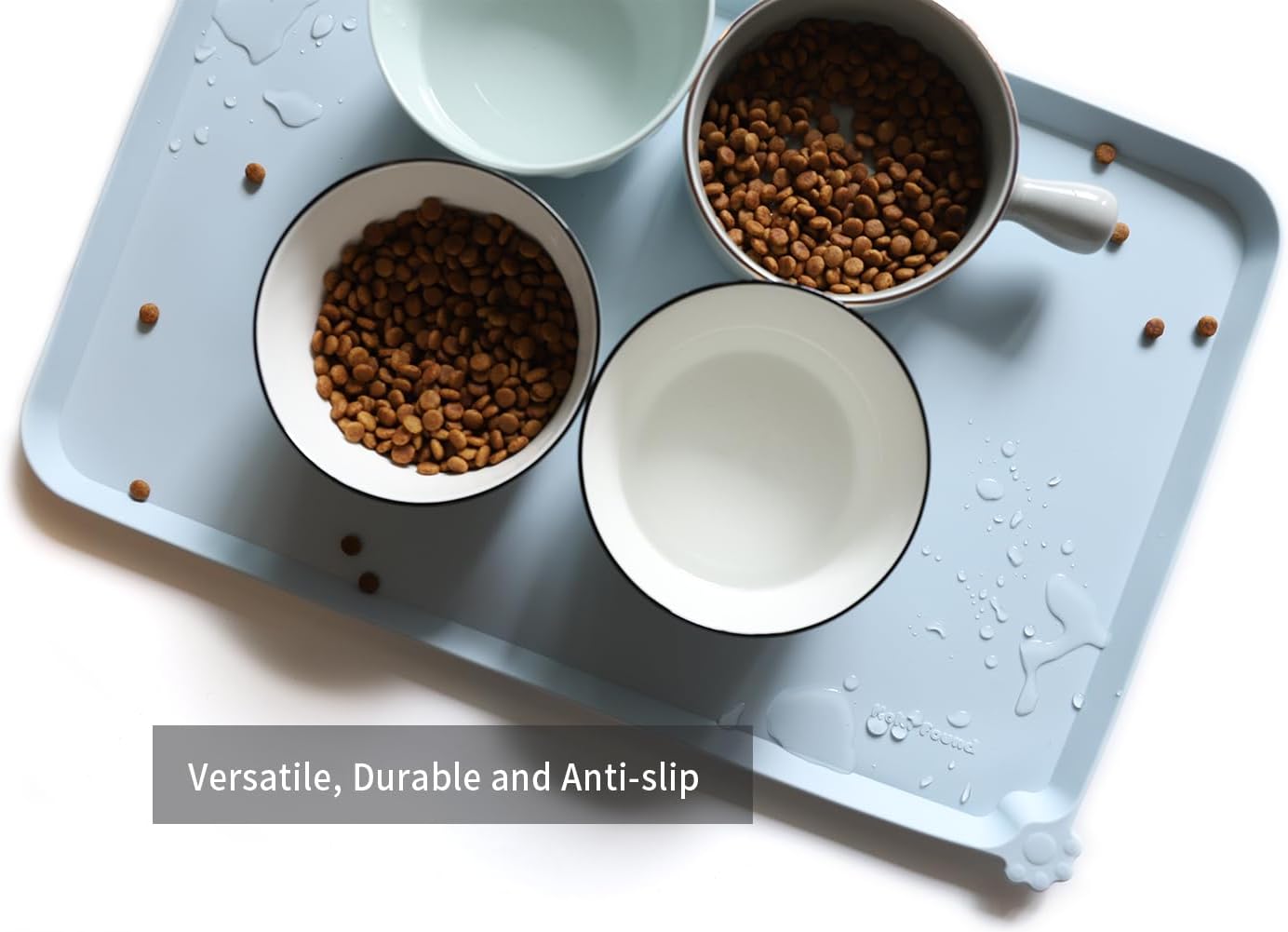 Hoki Found L Silicone Non Slip Pet Dog Cat Bowl Mats - Placemat - Feeding Mat - Waterproof - For Carpet - Frost - Pet Explorer