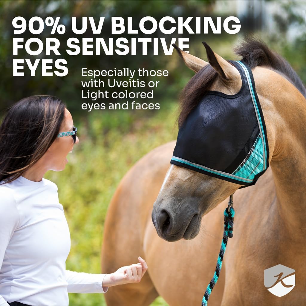 Kensington UViator CatchMask Horse Fly Mask with Web Trim UV Eye Protection Mask for Horse - XL, Imperial Jade