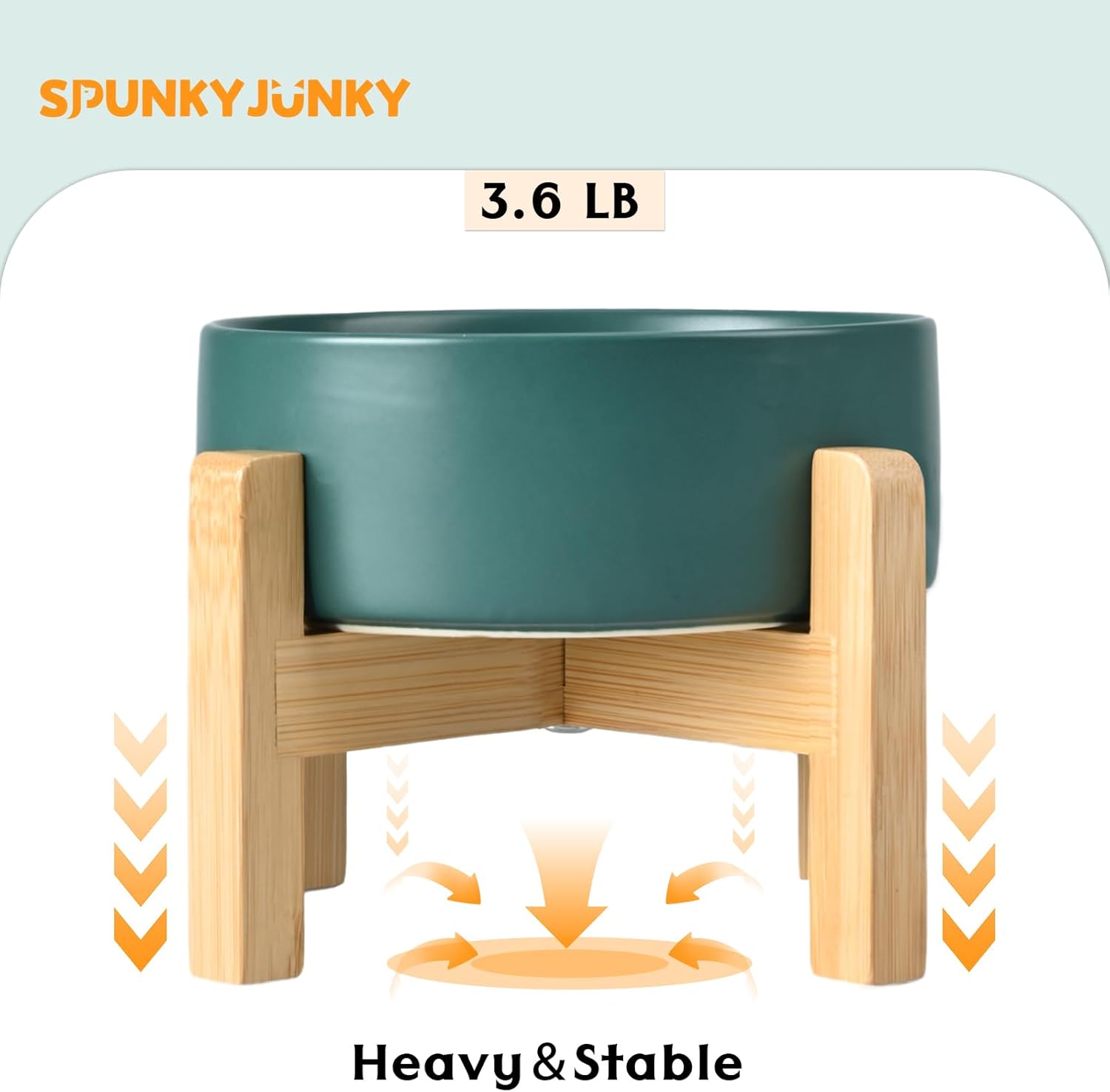 SPUNKYJUNKY Ceramic Elevated Dog Bowls 2 Pack - 8.3inch Raised Dog Bowls with Non-Slip Wooden Stand for Large Dogs Dishwasher Safe(Green,60OZ*2) - Pet Explorer