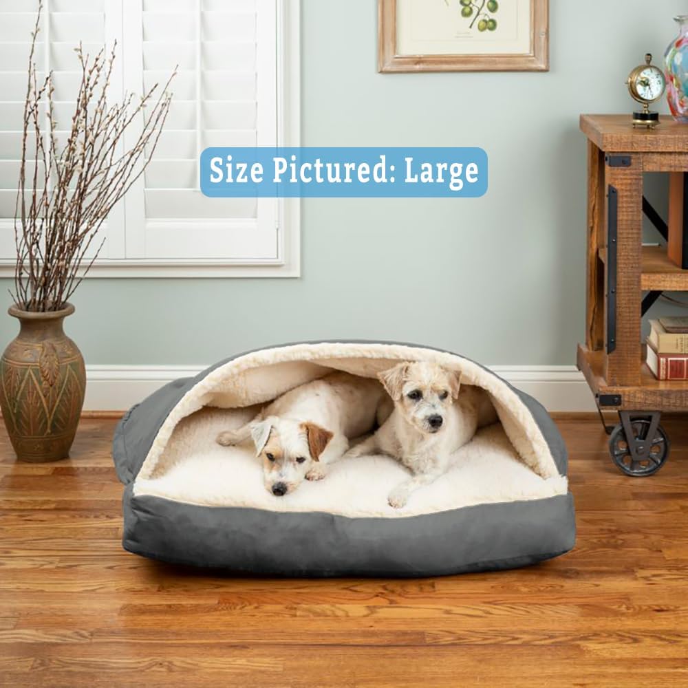 Snoozer Luxury Rectangle Cozy Cave Dog Bed - Indoor Dog Bed with Cover Cave, Covered Calming Burrow for Medium & Large Sized Pets with Blanket Attached, Enclosed, Washable - Large, Anthracite - Pet Explorer