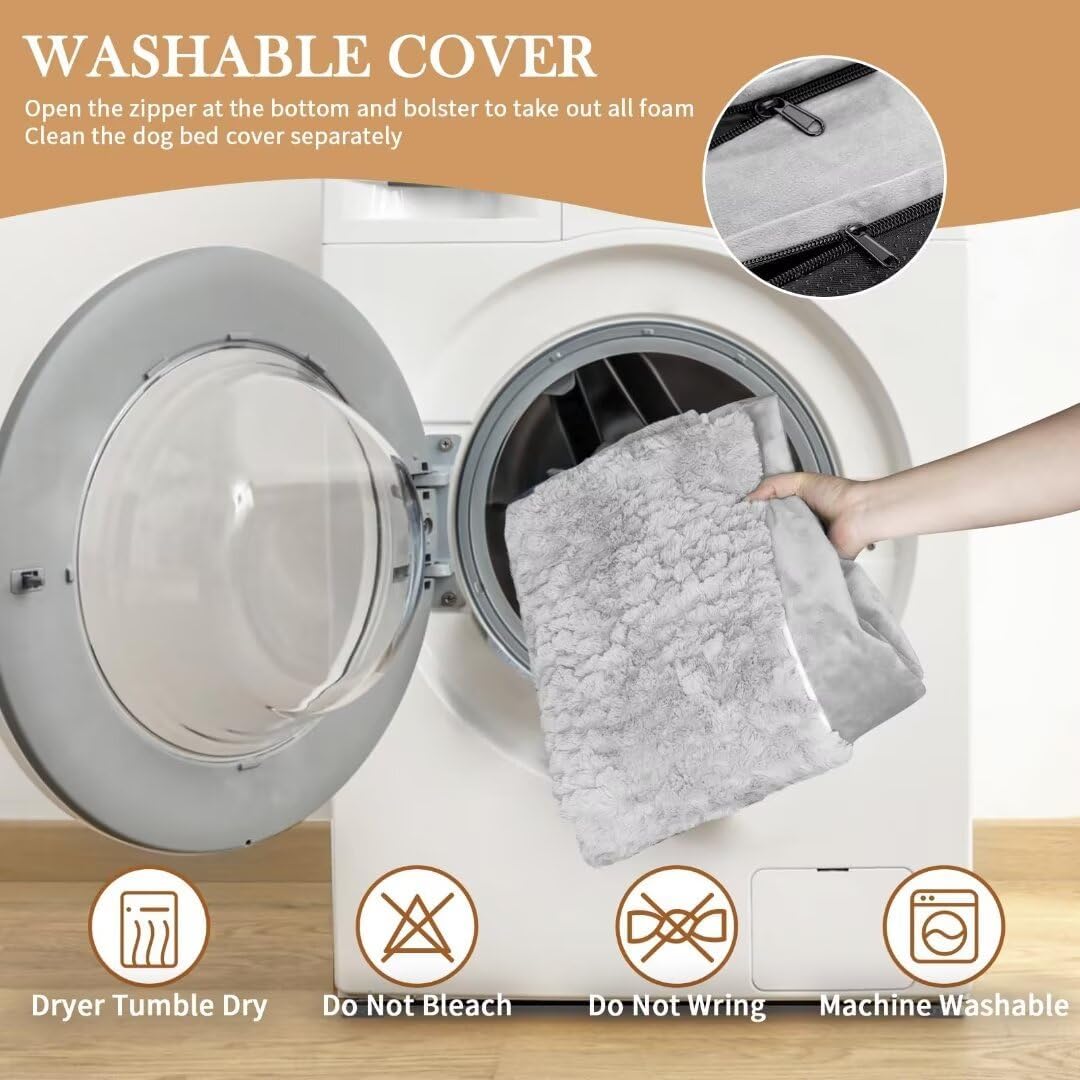 Comfort Expression Large Dog Beds Orthopedic Foam, Waterproof Dog Beds for Dogs Sofa Comfy Pet Bed with Washable Removable Cover & Non-Slip Bottom(Large,Grey White) - Pet Explorer