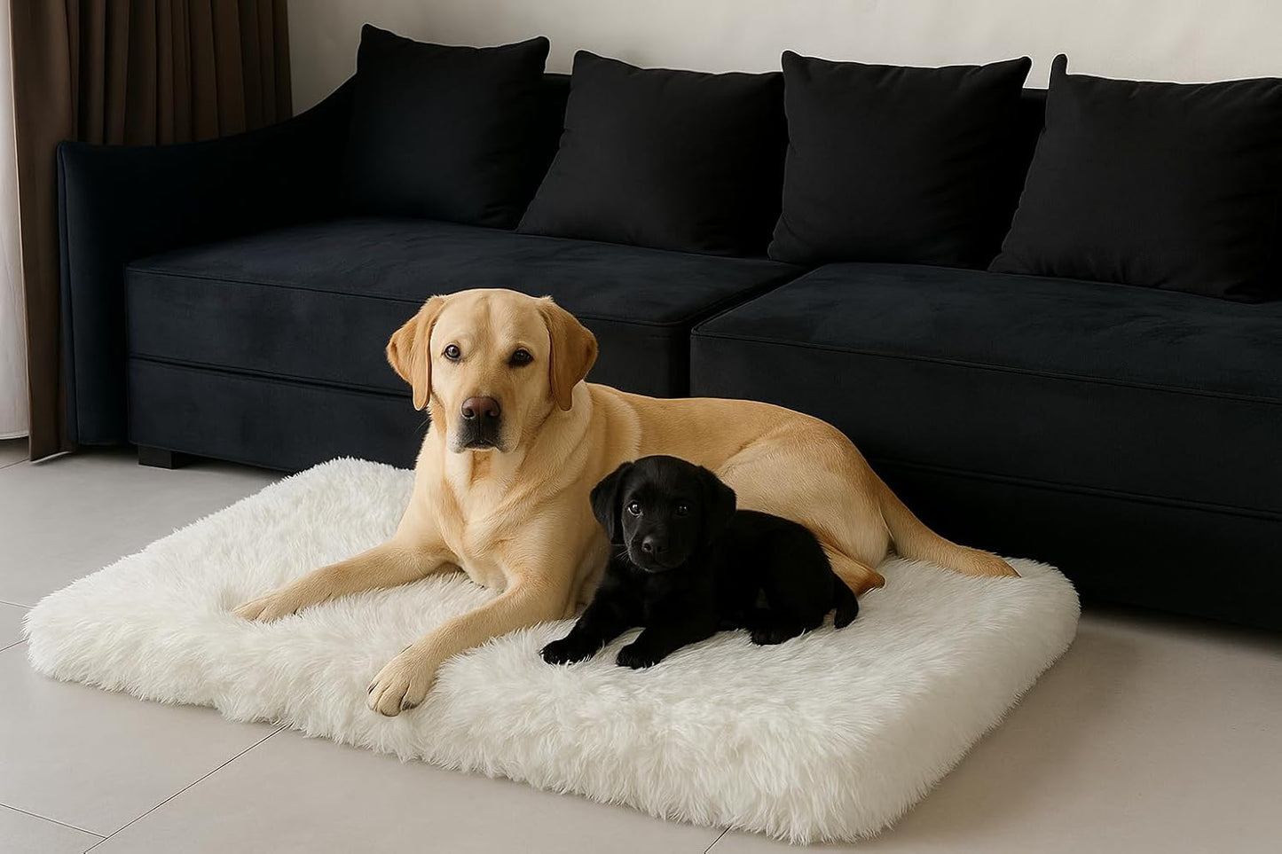 IHAPPYDOG Luxury Faux Fur Orthopedic Dog Beds, Memory Foam Crate Bed for Small, Medium, Large and XL Pets, Fluffy Pet Bed with Waterproof and Washable Cover, Fits Crates (White, 41"x27") - Pet Explorer