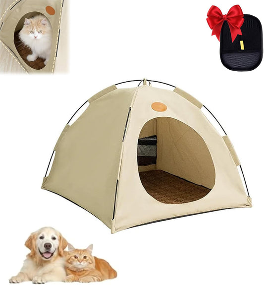 BreezyDen Pop-Up Pet Tent – Portable Indoor/Outdoor Cat Tent, Waterproof Pet Hideaway for Cats & Small Dogs with Mesh Window, Anti-Slip Base & Washable Design (White, L (15 catties Kitten)) - Pet Explorer