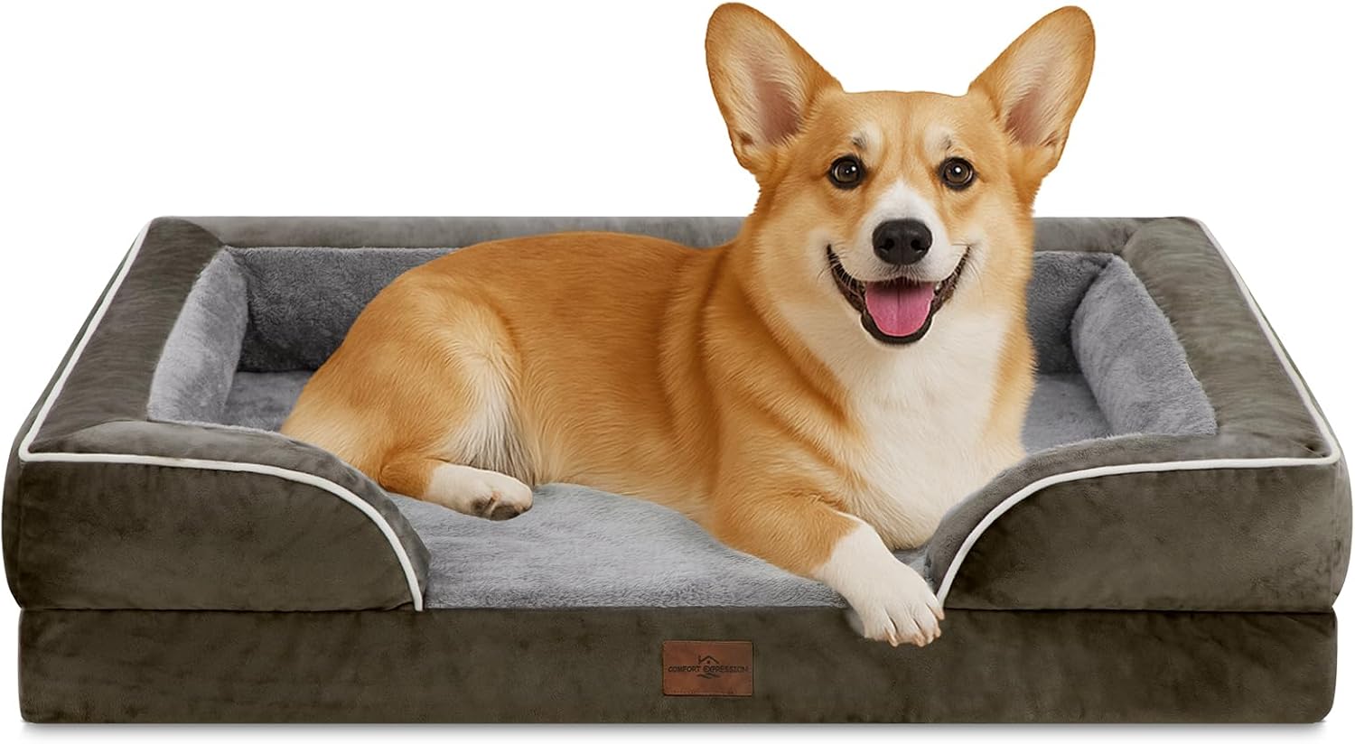 Comfort Expression Medium Dog Beds Waterproof Orthopedic Foam Dog Sofa Beds for Medium Large Dogs Comfy Pet Bed with Washable Removable Cover & Non-Slip Bottom(Medium,Dark Green) - Pet Explorer
