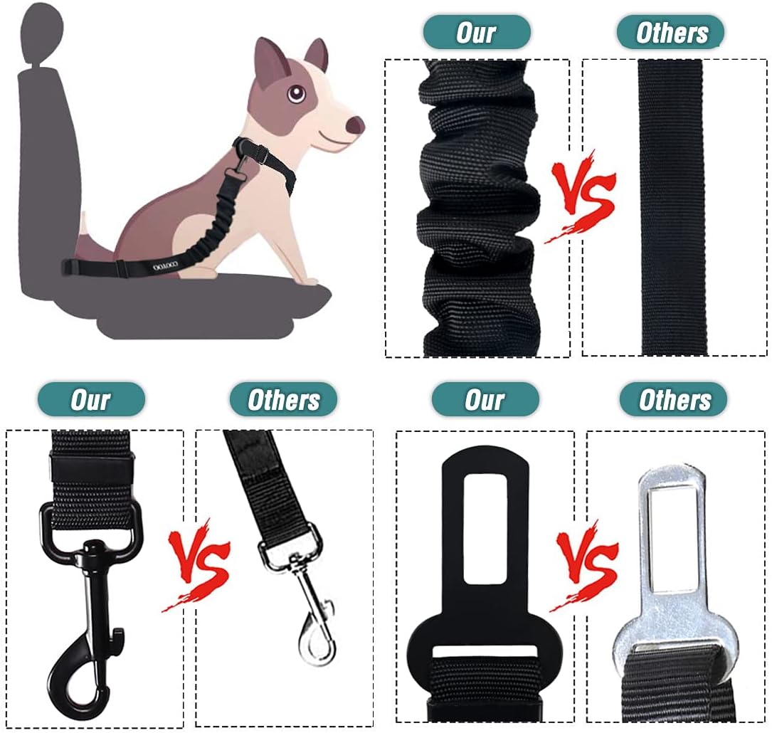 COOYOO Dog Seat Belt,3 Piece Set Retractable Dog Car Harness Adjustable for Vehicle Nylon Pet Safety Heavy Duty & Elastic - Pet Explorer