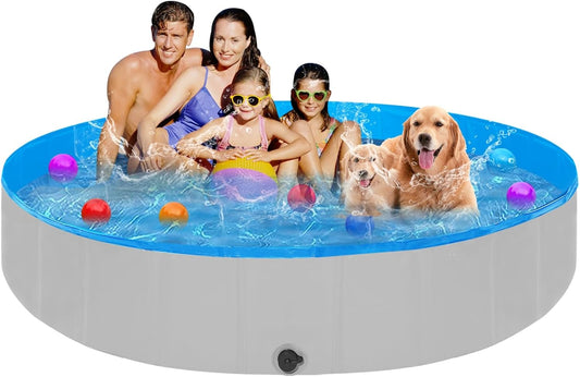 Extra Large Foldable Dog Pools for Large Dogs Heavy Duty,97"x16" Anti-Slip Portable Swimming Pool,Hard Plastic Kiddie Pool for Pets Dogs Cats & Kids - Pet Explorer