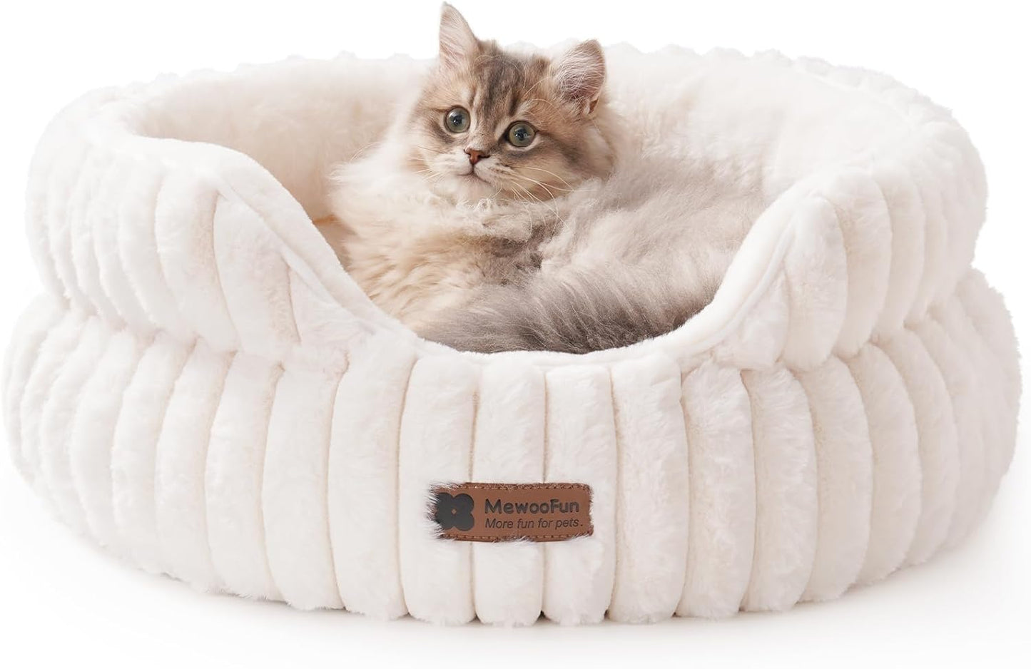 MEWOOFUN Cat Beds for Indoor Cats, Washable Dog Bed for Small Dogs, Round Pet Bed for Puppy and Kitten with Anti-Slip Bottom (Beige, 20"x20"x8") - Pet Explorer