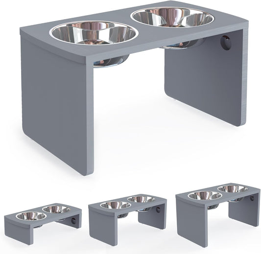 Elevated Dog Bowls, Bamboo Raised Dog Bowl for Large Dogs, with 2 Stainless Steel Bowls (13'' Tall-68oz Bowl, Grey) - Pet Explorer