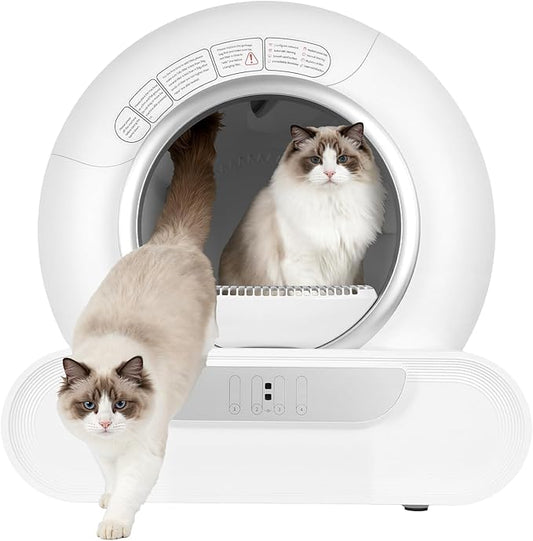 Self Cleaning Cat Litter Box, Automatic Smart Litter Box with App Control & Health Monitoring, Spacious Entry for Multiple Cats, Odor Removal System, Large Enclosed Design White US Plug