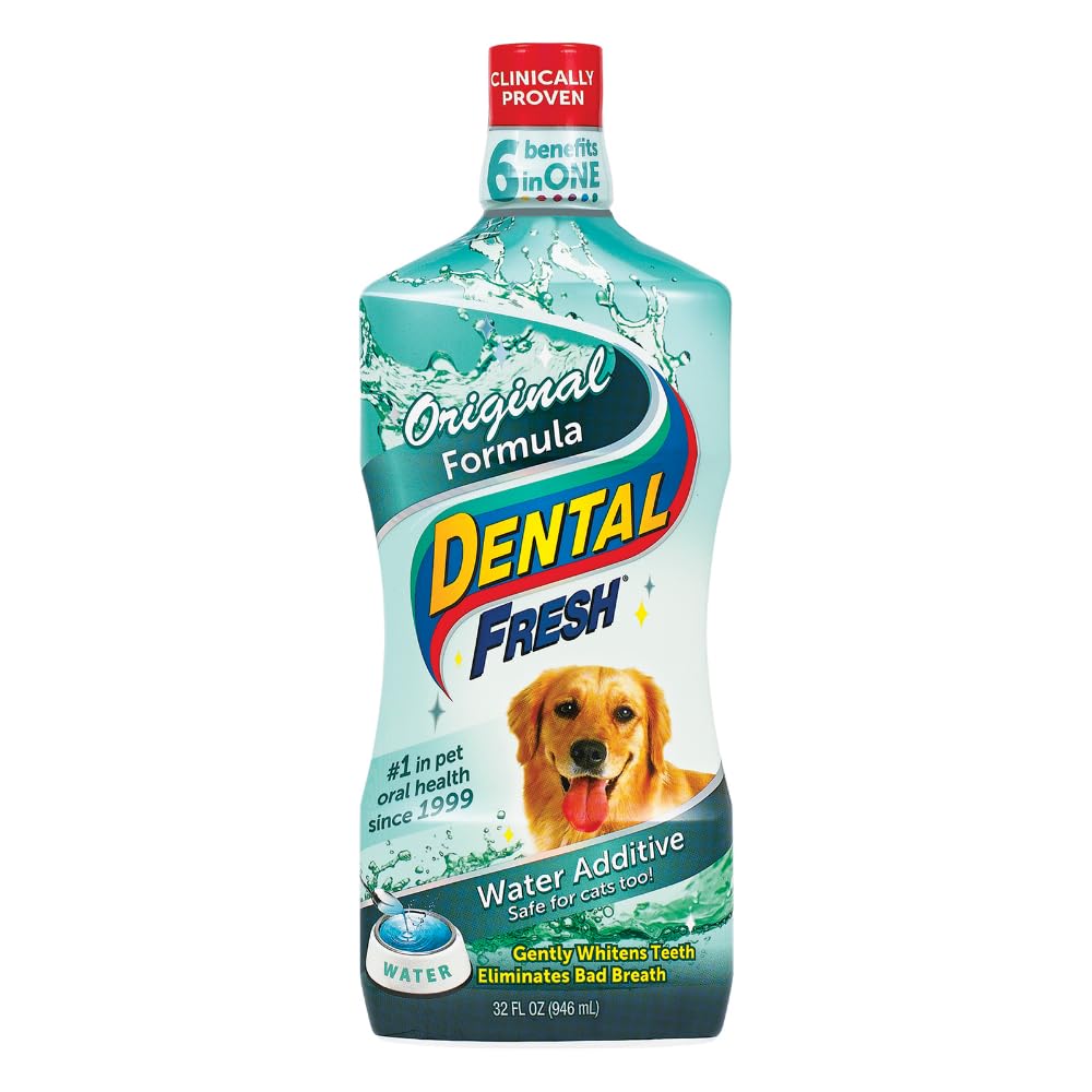 Dental Fresh Water Additive for Dogs, Original Formula, 32oz – Dog Breath Freshener and Dog Teeth Cleaning for Dog Dental Care– Add to Water - Pet Explorer