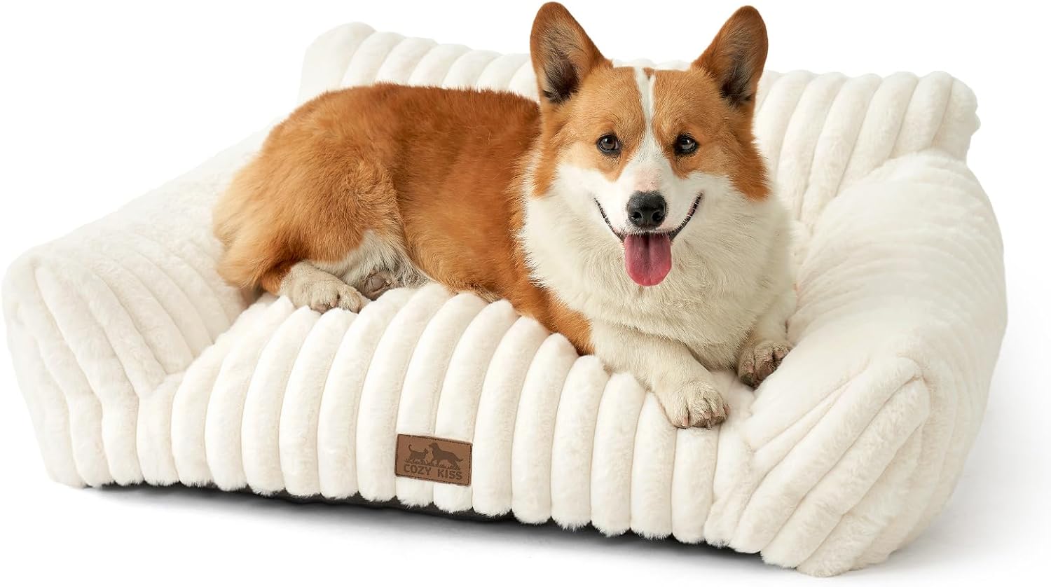 Cute Cat Couch, Premium Plush Faux Fur Pet Couch Bed, Ultra-Soft Pet Furniture for Cats & Small Dogs (Cream, M: 31.5''x23.5'') - Pet Explorer
