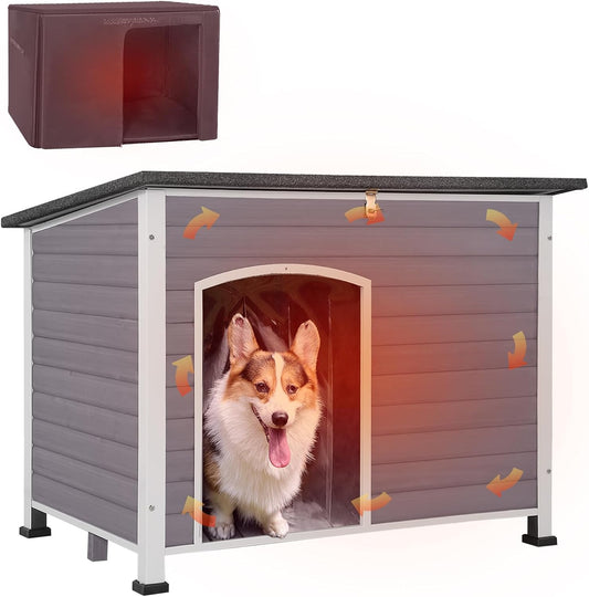 GUTINNEEN Dog House Insulated Outdoor Dog Kennel with Liner for Winter Large(Grey and White) - Pet Explorer