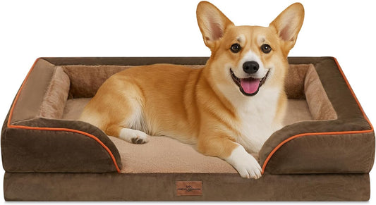 Comfort Expression Medium Dog Beds Waterproof Orthopedic Foam Dog Sofa Beds for Medium Large Dogs Comfy Pet Bed with Washable Removable Cover & Non-Slip Bottom(Medium,Brown) - Pet Explorer