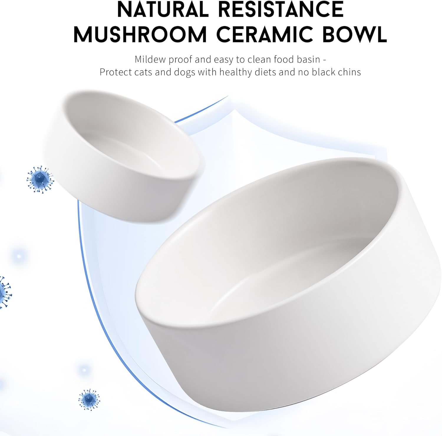 White Ceramic Dog & Cat Bowl Set – 13.5 OZ with Wooden Stand, Non-Slip, Elevated Design for Small Dogs & Cats – 2 Bowls (Food & Water, Ceramic Pet Bowls, Modern Dog Bowls) - Pet Explorer