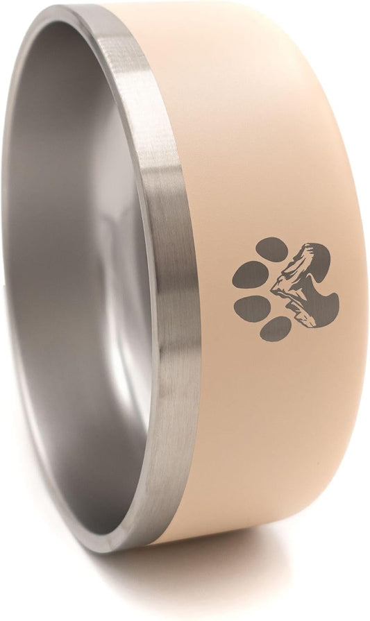 Stainless Steel Dog Bowl for Small-Large Dogs | Double Wall Insulated, Non-Slip Base Heavy Duty Water and Food Bowls for Dogs & Cats | Pet Safe BPA Free & Dishwasher Safe | 32 Oz - Khaki - Pet Explorer