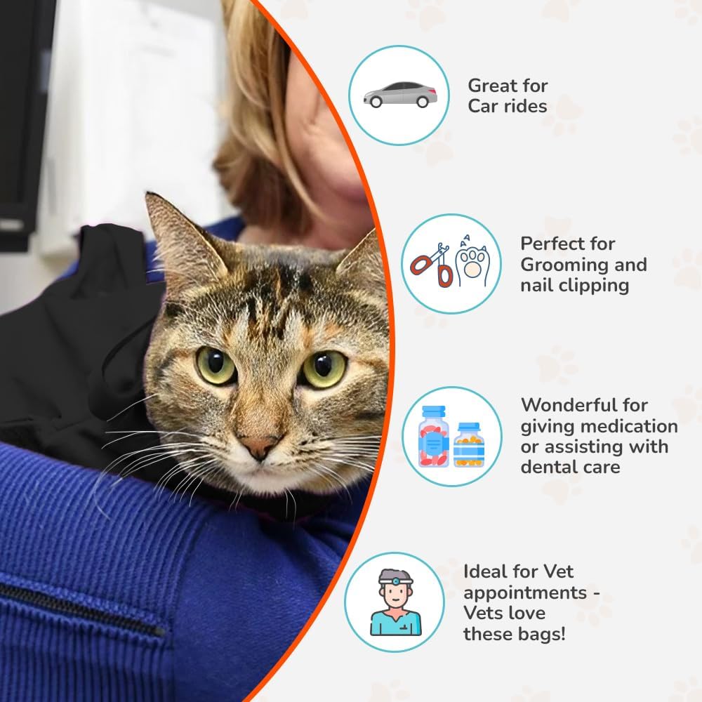 Cozy Comfort Carrier - X-Large Charcoal Grey Cat Carrier Bag, Soft Cat Carrier and Cat Wrap for Nail Clipping, Vet Visits, Medication Administration, Dental Care, and Traveling