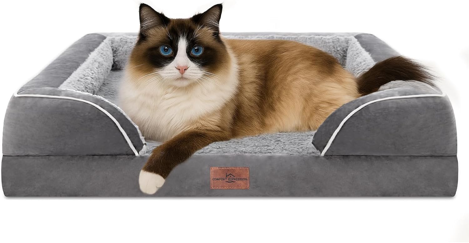 Comfort Expression Small Dog Beds Waterproof Cat Beds Orthopedic Foam Sofa Bed for Small Dogs Comfy Pet Bed with Washable Removable Cover & Non-Slip Bottom(XX-Small,Grey) - Pet Explorer