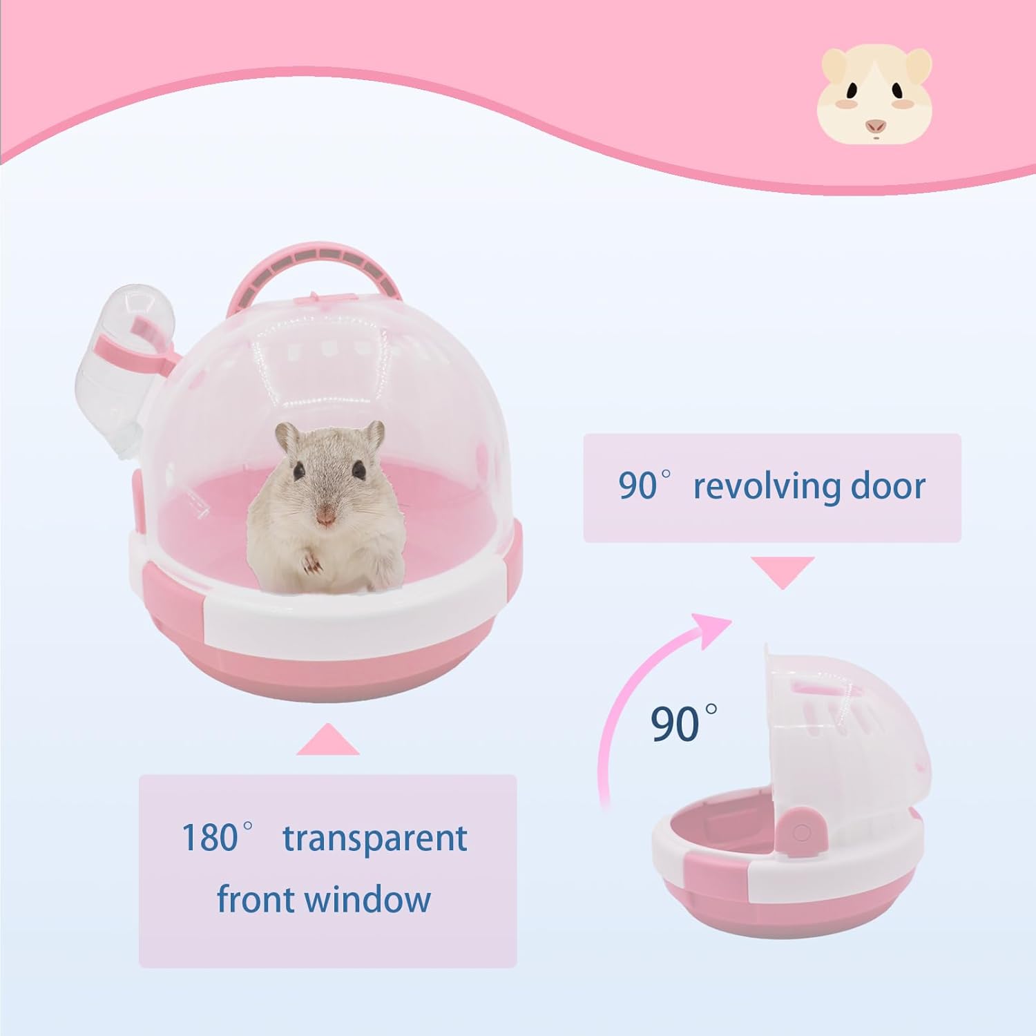 Hamster Carrier Cage Portable Cages Small Animals Carry Travel Case with Water Bottle Plastic Breathable Guinea Pig Outgoing Cage for Dwarf Hamster Ferret Chinchillas Hedgehog (Pink) - Pet Explorer