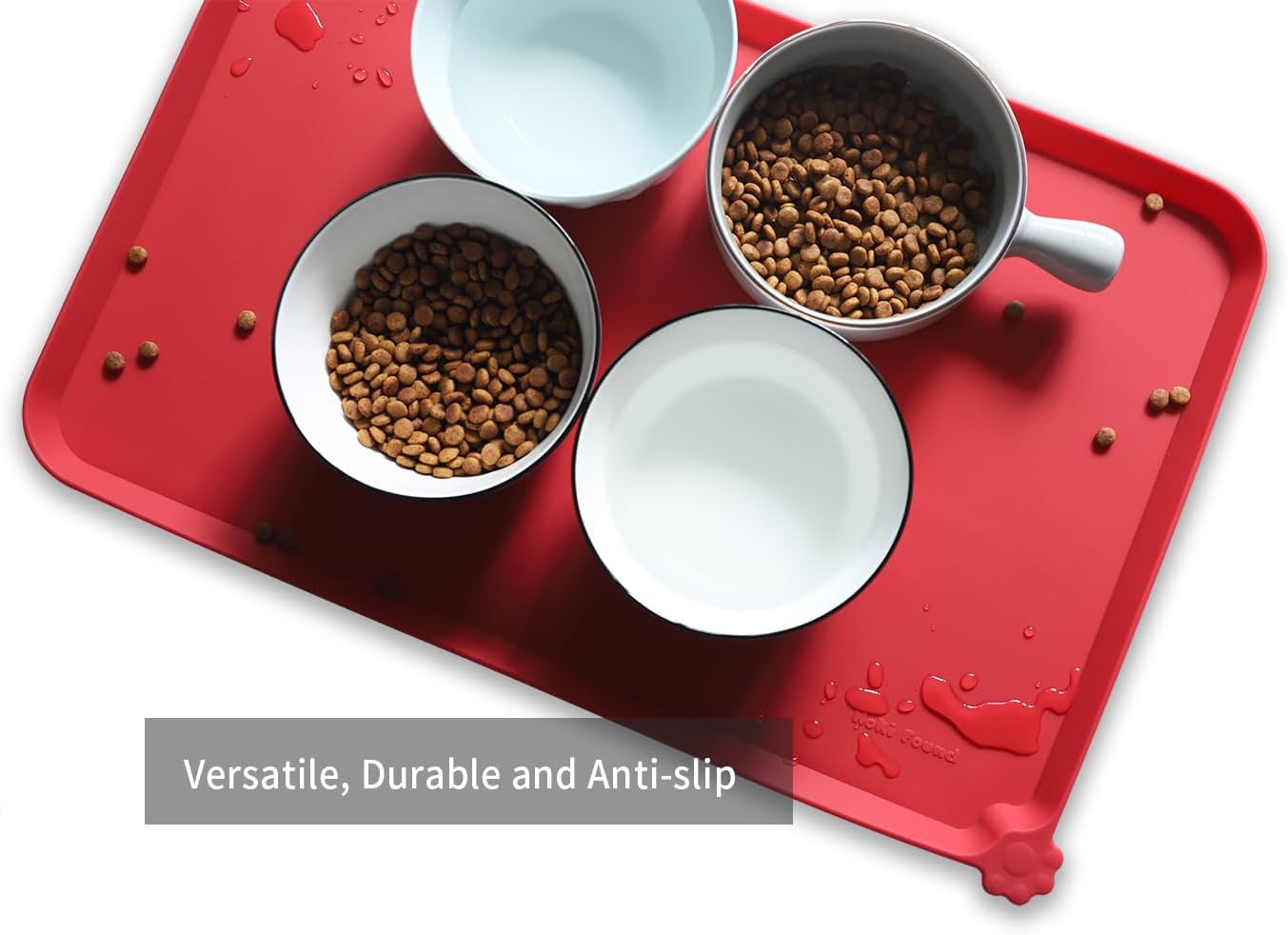 Hoki Found L Silicone Pet Food Mats Tray - Non Slip Pet Dog Cat Bowl Mats Placemat - Dog Pet Feeding Mat - Waterproof Dog Cat Food Mats -Pet Water Mats for Carpet - Classic red - Pet Explorer