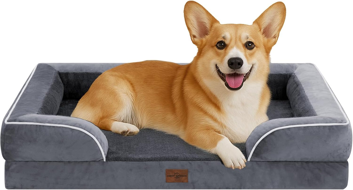 Comfort Expression Medium Dog Beds Waterproof Orthopedic Foam Dog Sofa Beds for Medium Large Dogs Comfy Pet Bed with Washable Removable Cover & Non-Slip Bottom(Medium,Dark Grey) - Pet Explorer