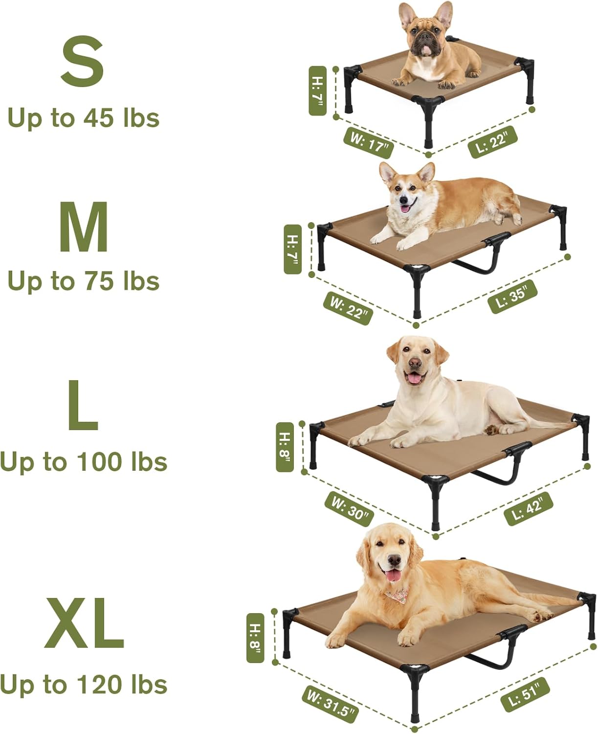 Elevated Dog Bed for Medium Dogs, Outdoor Cooling Raised Dog Beds Washable Pet Cot with Removable Mesh, Lifted Pets Hammock with Frame, Easy to Assemble, Brown, M - Pet Explorer