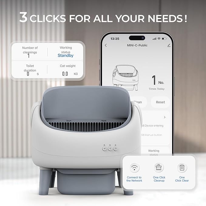 Open-Top Automatic Cat Litter Box, Self Cleaning Litter Box with APP Control，Safety Sensors，for Multiple Cats