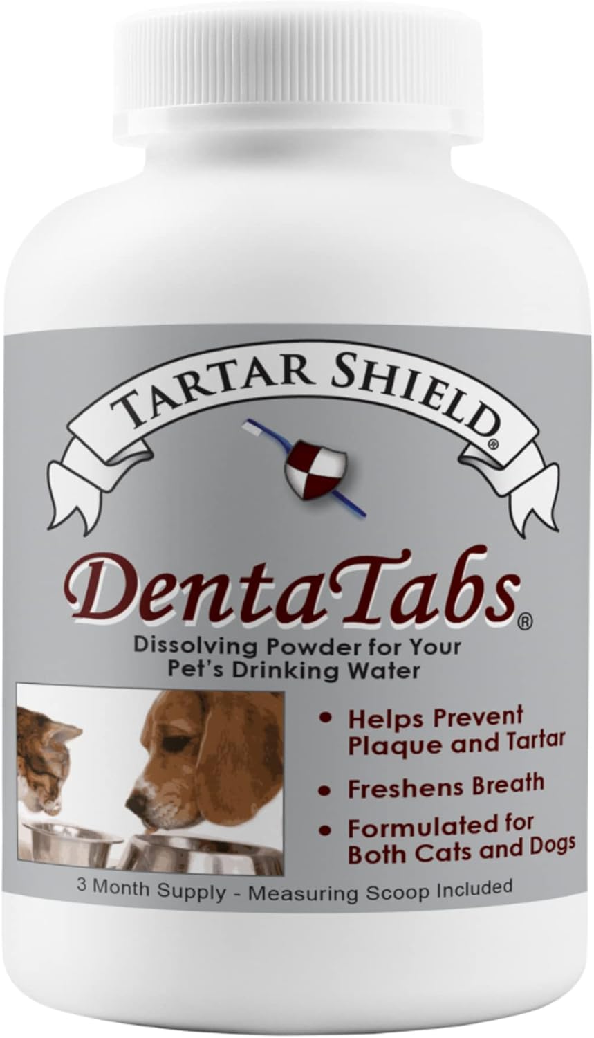 Tartar Shield DentaTabs | Dog & Cat Dental Mouthwash Water Additive Powder | Fights Tartar Plaque & Bad Breath Cleans Teeth & Gums | Natural Pet Oral Health Support | Hypoallergenic & Calorie-Free - Pet Explorer