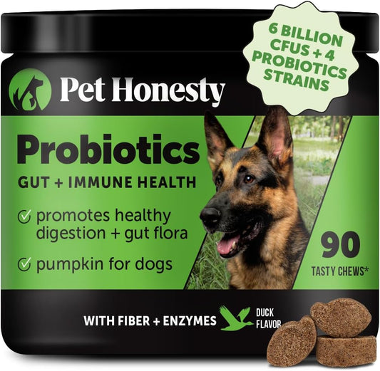 Probiotics for Dogs for Occasional Diarrhea & Bowel Support, Digestive Enzymes with Prebiotics for Gut Health for Dogs, Immunity Health & Itch Relief (Duck 90 ct) - Pet Explorer