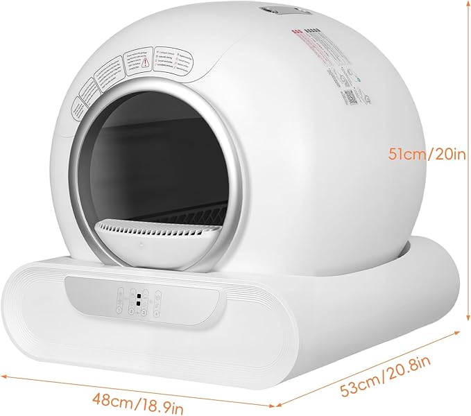 Self Cleaning Cat Litter Box, Automatic Smart Litter Box with App Control & Health Monitoring, Spacious Entry for Multiple Cats, Odor Removal System, Large Enclosed Design White US Plug