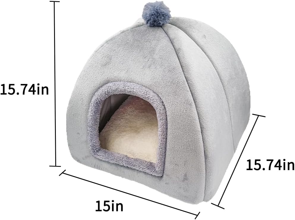 Cat Beds - Large Indoor/Outdoor Gray Cat Bed Cave with Removable Cushion & Non-Slip Base (15.74"x15.74"x15") - Pet Explorer
