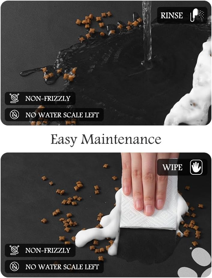 Pet Feeding Mat-Absorbent Dog Mat for Food and Water Bowl-No Stains Quick Dry Water Dispenser Mat-Dog Accessories Pet Supplies-Bowl for Messy Drinkers（Black,17"x34" - Pet Explorer