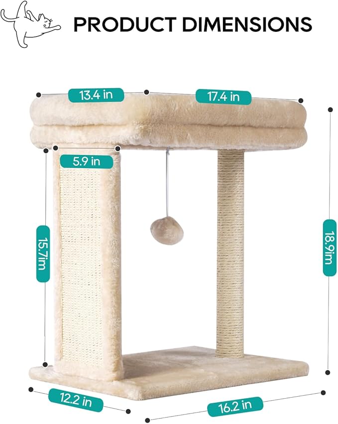 SYANDLVY Small Cat Tree for Indoor Cats, Scratching Board with Perch, Scratching Post for Small Cats, Kittens Scratcher with 2 Dangling Balls, Beige