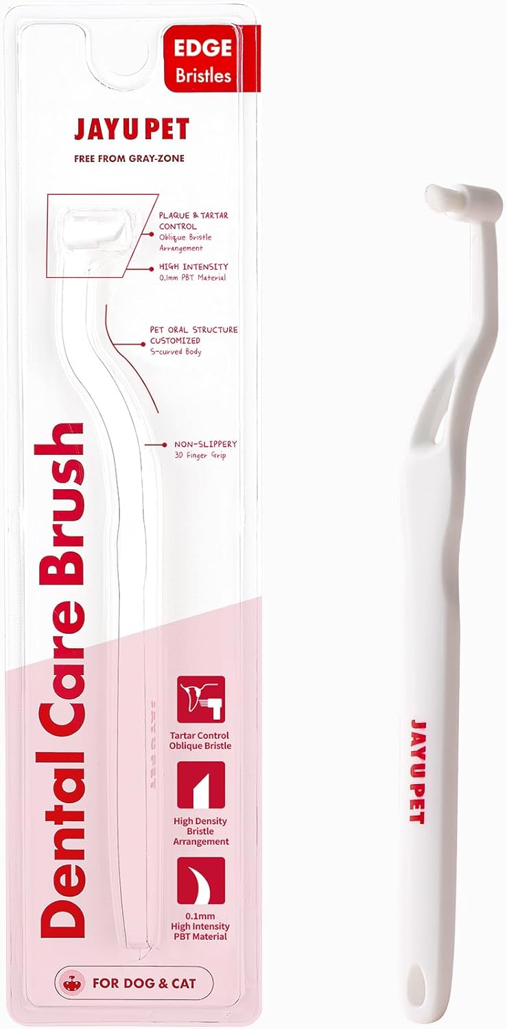 JAYU PET Dental Care Brush (Edge Bristles) 1ea - Micro Round Head Dog Toothbrush, Cat Toothbrush, Dental Care, Perfect for Kitten & Small Breed with End-tuft Diagonal-Shaped Bristle & Easy Grip Handle - Pet Explorer