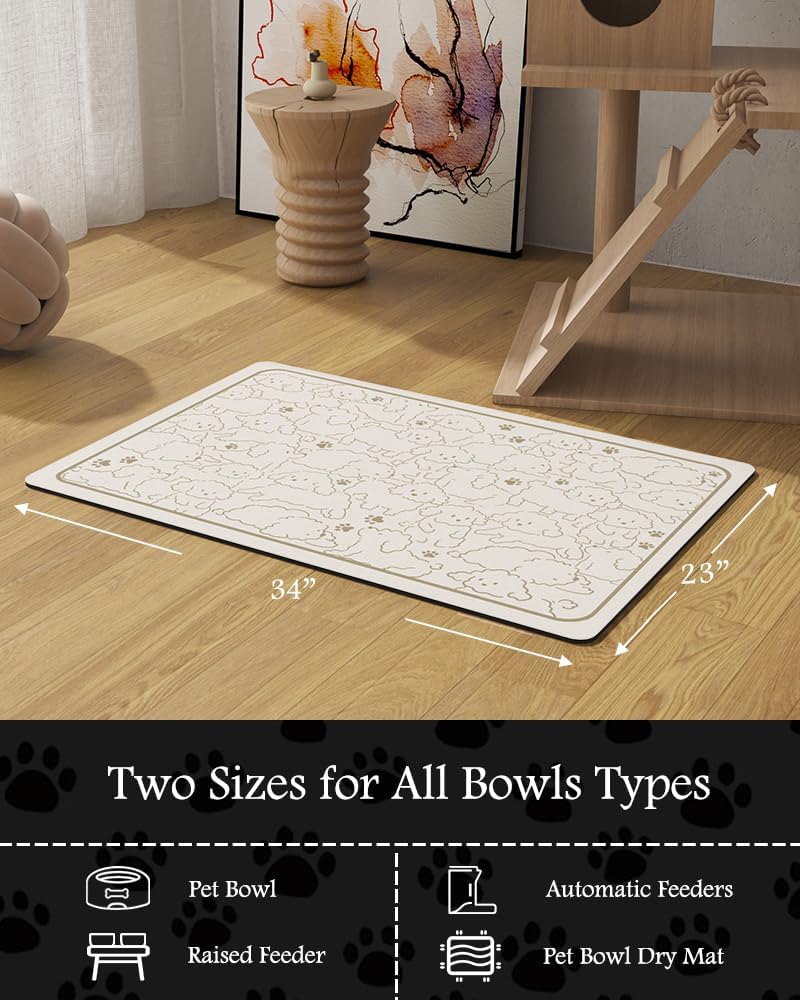 Pet Feeding Mat-Absorbent Dog Mat for Food and Water Bowl-No Stains Quick Dry Water Dispenser Mat-Dog Accessories Pet Supplies-Bowl for Messy Drinkers（FRAMEDOGS,23"x34" - Pet Explorer