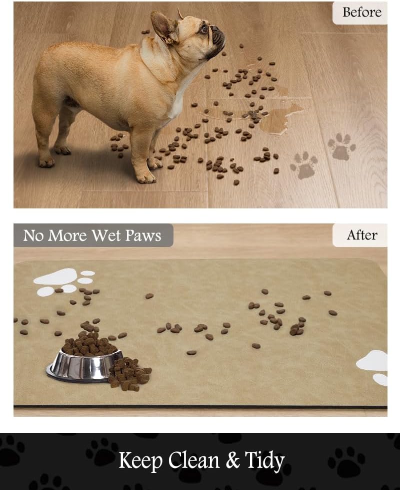 Pet Feeding Mat-Absorbent Dog Mat for Food and Water Bowl-No Stains Quick Dry Water Dispenser Mat-Dog Accessories Pet Supplies-Bowl for Messy Drinkers（Beige,16"x24" - Pet Explorer