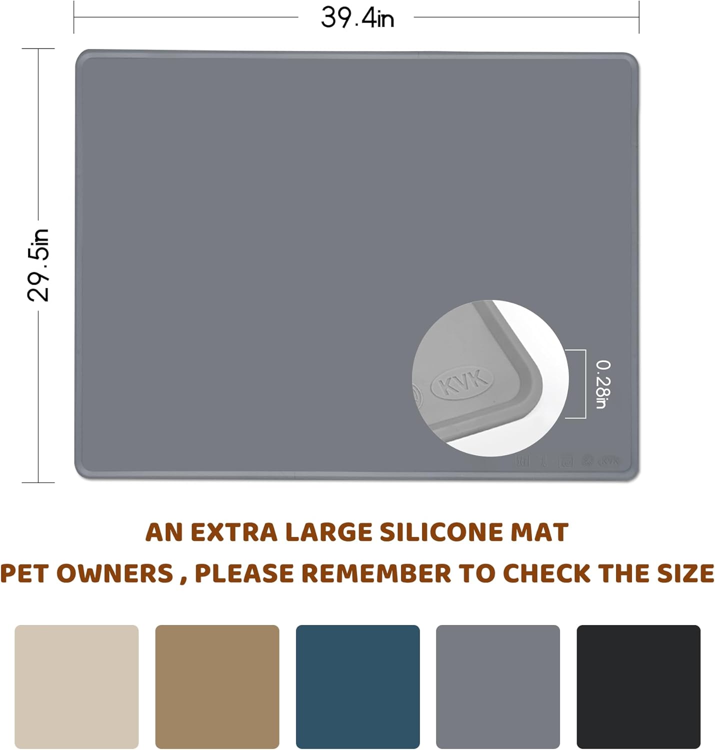 KVK Dog Food Mat, 39.4×29.5in Extra Large Silicone Pet Feeding Mat - Waterproof, Non - Slip, Chew - Resistant for Food & Water, Protect Floors (Light Gray) - Pet Explorer