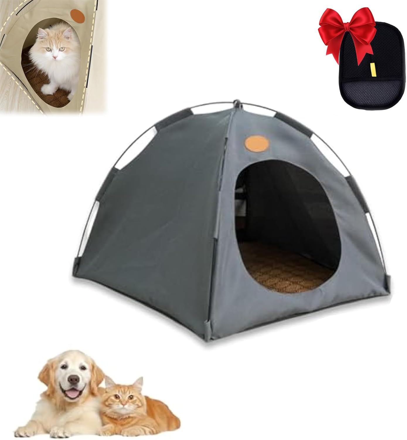 BreezyDen Pop-Up Pet Tent – Portable Indoor/Outdoor Cat Tent, Waterproof Pet Hideaway for Cats & Small Dogs with Mesh Window, Anti-Slip Base & Washable Design (Dark Gray, L (15 catties Kitten)) - Pet Explorer