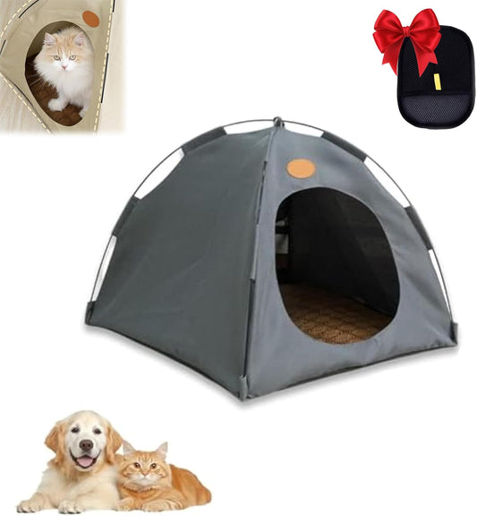 BreezyDen Pop-Up Pet Tent – Portable Indoor/Outdoor Cat Tent, Waterproof Pet Hideaway for Cats & Small Dogs with Mesh Window, Anti-Slip Base & Washable Design (Dark Gray, L (15 catties Kitten)) - Pet Explorer