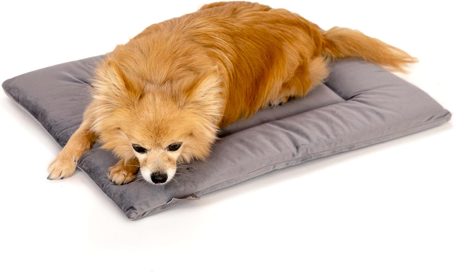 KindTail Dog Crate Pad - Soft Velvet, Reversible Bed - Machine Washable Kennel Mat for Pets up to 15 lbs, Mattress for Cozy Sleeping - 20” x 15” x 1” (Dark Grey, Small) - Pet Explorer