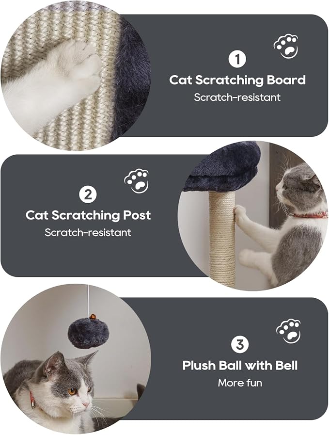SYANDLVY Samll Cat Tree with Scratching Board, Scratching Post with Perch for Indoor Cats, Cat Scratcher with 2 Dangling Balls, Great for Kittens